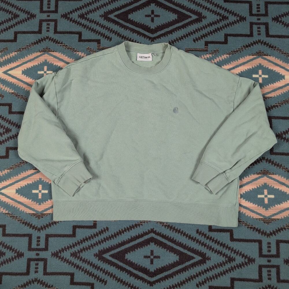 Carhartt WIP Womens M Chester Sweatshirt Sage Green Boxy Crewneck Pullover Logo